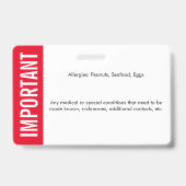 子ID識別緊急アレルギー医療 バッジ (Back)