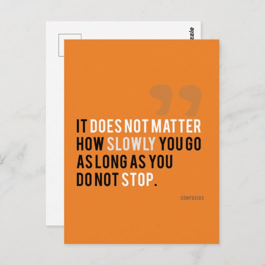 孔子引用文やる気を起こさせる感動的オレンジ ポストカード (正面/裏面)