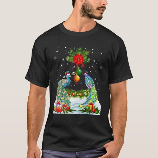 孔雀おもしろいクリスマスツリー Tシャツ (正面)