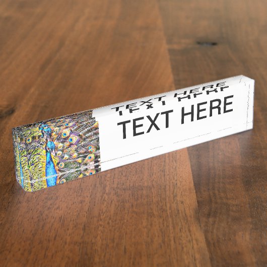 孔雀および羽の芸術的なグラフィック デスクネームプレート (側面)