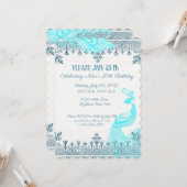 孔雀および羽の誕生日 カード (正面/裏面インサイチュ)