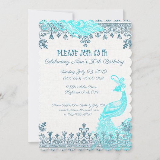 孔雀および羽の誕生日 カード (正面)