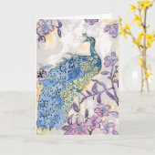 孔雀および花のバースデー・カード カード (黄色い花)