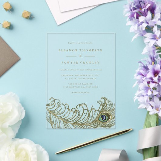 孔雀お洒落羽ビンテージウェディング アクリル招待状 (インサイチュ (ウェディング))