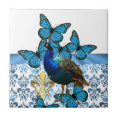 孔雀かわいらしと青蝶 タイル (正面)