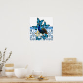 孔雀かわいらしと青蝶 ポスター (キッチン)