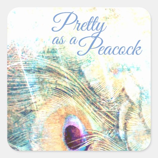 孔雀かわいらしのパステルパープルブルー白として スクエアシール (正面)