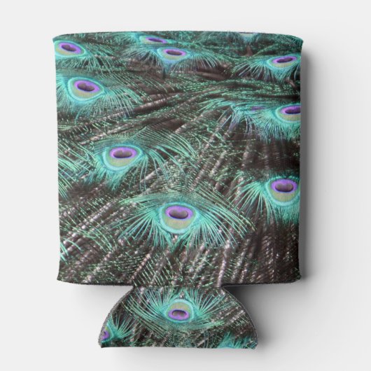 孔雀かわいらし羽の写真 缶クーラー (裏面)