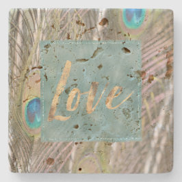 孔雀かわいらし羽金ゴールドラブ ストーンコースター