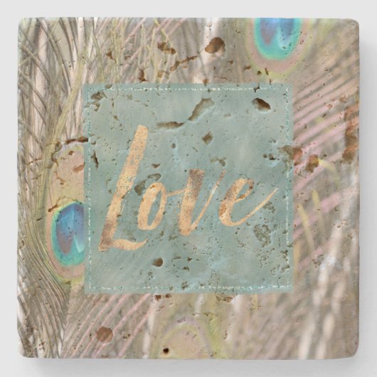 孔雀かわいらし羽金ゴールドラブ ストーンコースター (正面)