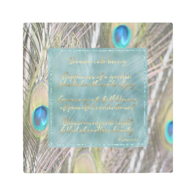 孔雀かわいらし羽金ゴールド夢の詩 メタルプリント (正面)