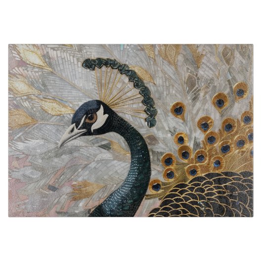 孔雀かわいらし金ゴールドクリスマス カッティングボード (正面)