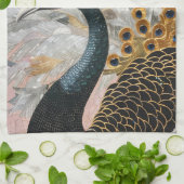 孔雀かわいらし金ゴールドクリスマス キッチンタオル (折り畳み)