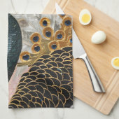 孔雀かわいらし金ゴールドクリスマス キッチンタオル (四つ折り)