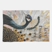 孔雀かわいらし金ゴールドクリスマス キッチンタオル (横)