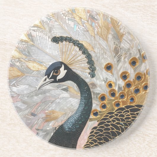 孔雀かわいらし金ゴールドクリスマス コースター (正面)