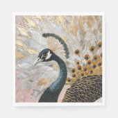 孔雀かわいらし金ゴールドクリスマス スタンダードランチョンナプキン (正面)