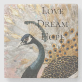 孔雀かわいらし金ゴールドクリスマス ストーンコースター (正面)