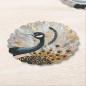 孔雀かわいらし金ゴールドクリスマス ペーパーコースター (アングル)