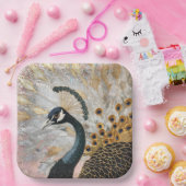 孔雀かわいらし金ゴールドクリスマス ペーパープレート (パーティー)