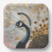 孔雀かわいらし金ゴールドクリスマス ペーパープレート (正面)