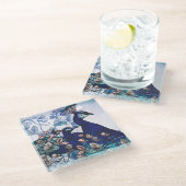 孔雀が付いている花の背景 ガラスコースター (アングル)