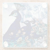 孔雀が付いている花の背景 ガラスコースター (裏面)