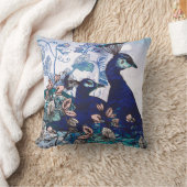 孔雀が付いている花の背景 クッション (ブランケット)