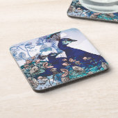 孔雀が付いている花の背景 コースター (左側)