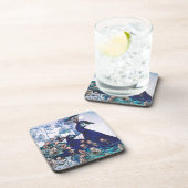 孔雀が付いている花の背景 コースター (右側)