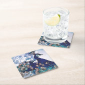 孔雀が付いている花の背景 スクエアペーパーコースター (インサイチュ)