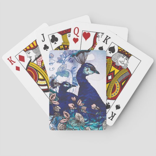 孔雀が付いている花の背景 トランプ (裏面)