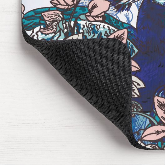 孔雀が付いている花の背景 マウスパッド (コーナー)