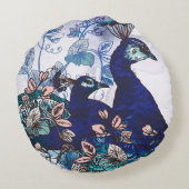 孔雀が付いている花の背景 ラウンドクッション (裏面)