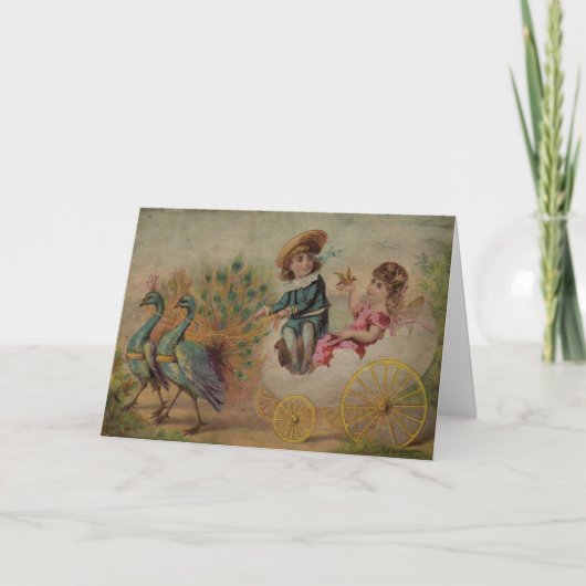 孔雀が描くイースター卵の殼キャリッジ シーズンカード (正面)