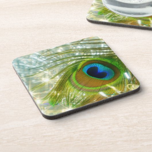孔雀きらめく羽コルクコースター コースター (左側)