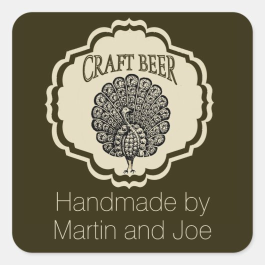 孔雀でカスタマイズ可能なビールラベル スクエアシール (正面)