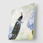 孔雀とあじさぎ スクエア壁時計 (傾斜)