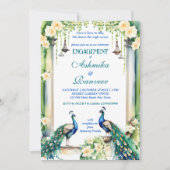 孔雀とジャスミンのインドの婚約テンプレート 招待状 (正面)