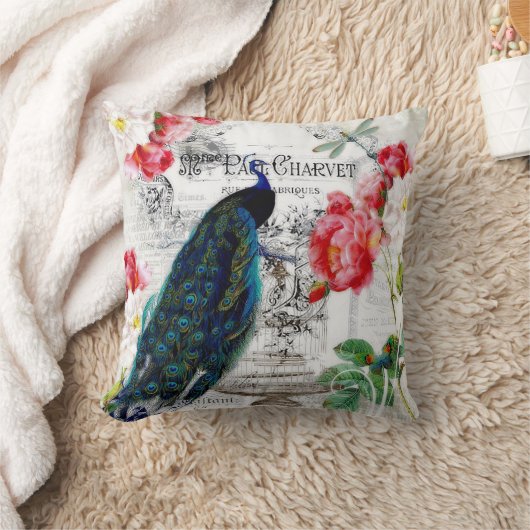孔雀とバラ クッション (ブランケット)