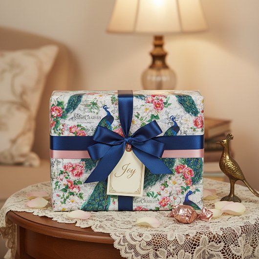 孔雀とバラ ラッピングペーパー