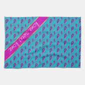 孔雀とマゼンタのペイズリーパターン キッチンタオル (横)