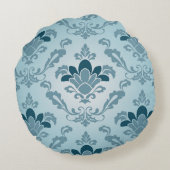 孔雀とライトブルー(紋章の)フラ・ダ・リ円枕 ラウンドクッション (裏面)