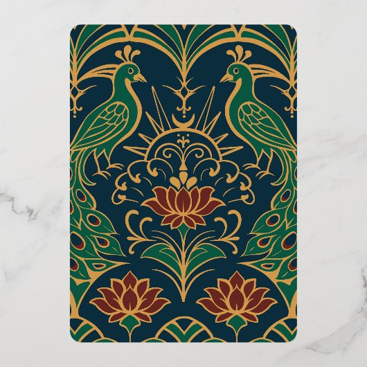 孔雀とロータス結婚のデコエレガントレガルブルー 箔招待状 (裏面)