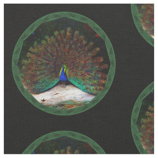 孔雀と孔雀の蝶 ファブリック (クローズアップ)