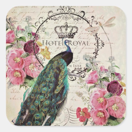 孔雀と春の花 スクエアシール (正面)