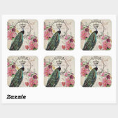 孔雀と春の花 スクエアシール (シート)