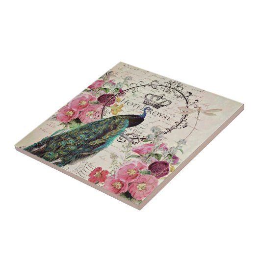 孔雀と春の花 タイル (側面)
