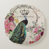 孔雀と春の花 ラウンドクッション (正面)