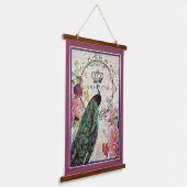 孔雀と春の花 吊り下げ型タペストリー (傾斜あり)